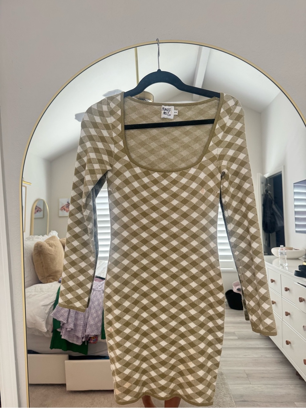Green Gingham Print Mini Dress